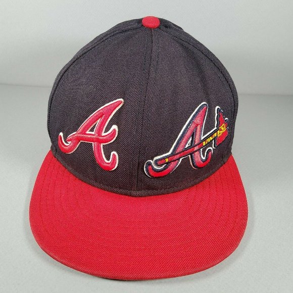 New Era 59Fifty Atlanta Braves Double Logo MLB Navy Blue Baseball Hat Size 7 5/8 - Picture 1 of 12